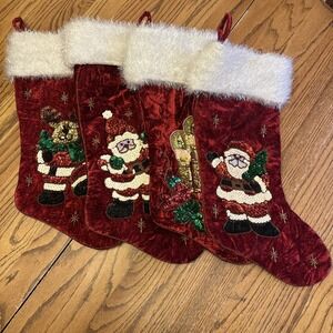 Set Of 4 Prima Creations Crushed Velvet Vintage Sequin Beaded Stockings